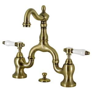 Bel-Air Bridge 8 in. Widespread 2-Handle Bathroom Faucet with Brass Pop-Up in Antique Brass