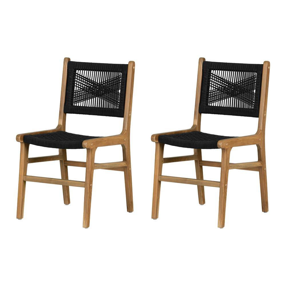 Rattan and Teak Low Back Dining Side Chair Set