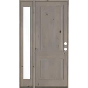 56 in. x 96 in. Rustic knotty alder Left-Hand/Inswing Clear Glass Grey Stain Wood Prehung Front Door with Left Sidelite