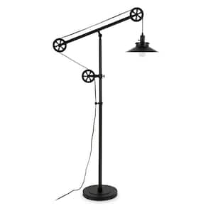 Descartes 70 in. Blackened Bronze Floor Lamp with Pulley System and Metal Shade