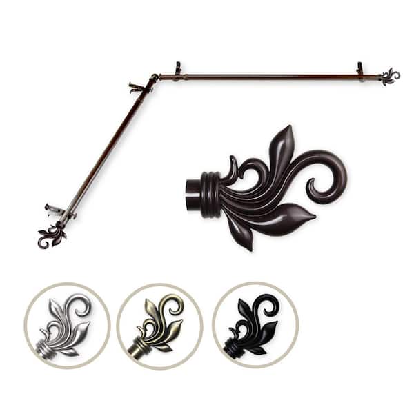 Rod Desyne 13/16" Dia Adjustable 120" to 170" Single Corner Window Curtain Rod in Cocoa with Delilah Finials