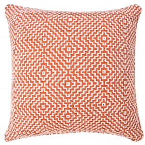 Delight Orange / White 20 in. x 20 in. Diamond Woven Geometric Throw Pillow