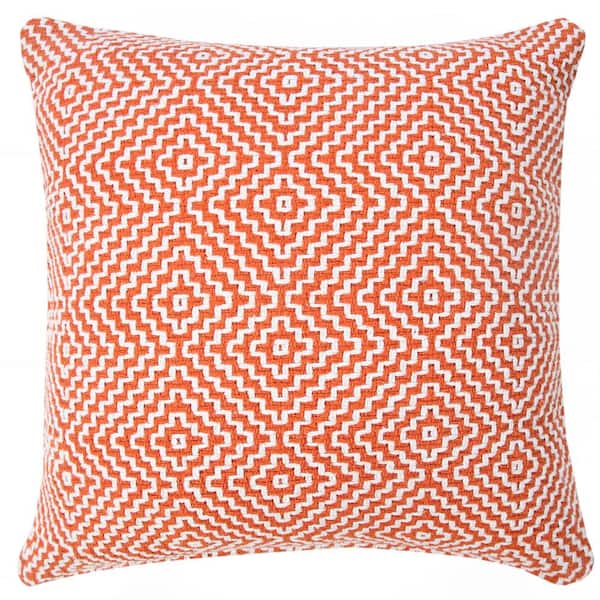 LR Home Delight Orange / White 20 in. x 20 in. Diamond Woven Geometric Throw Pillow