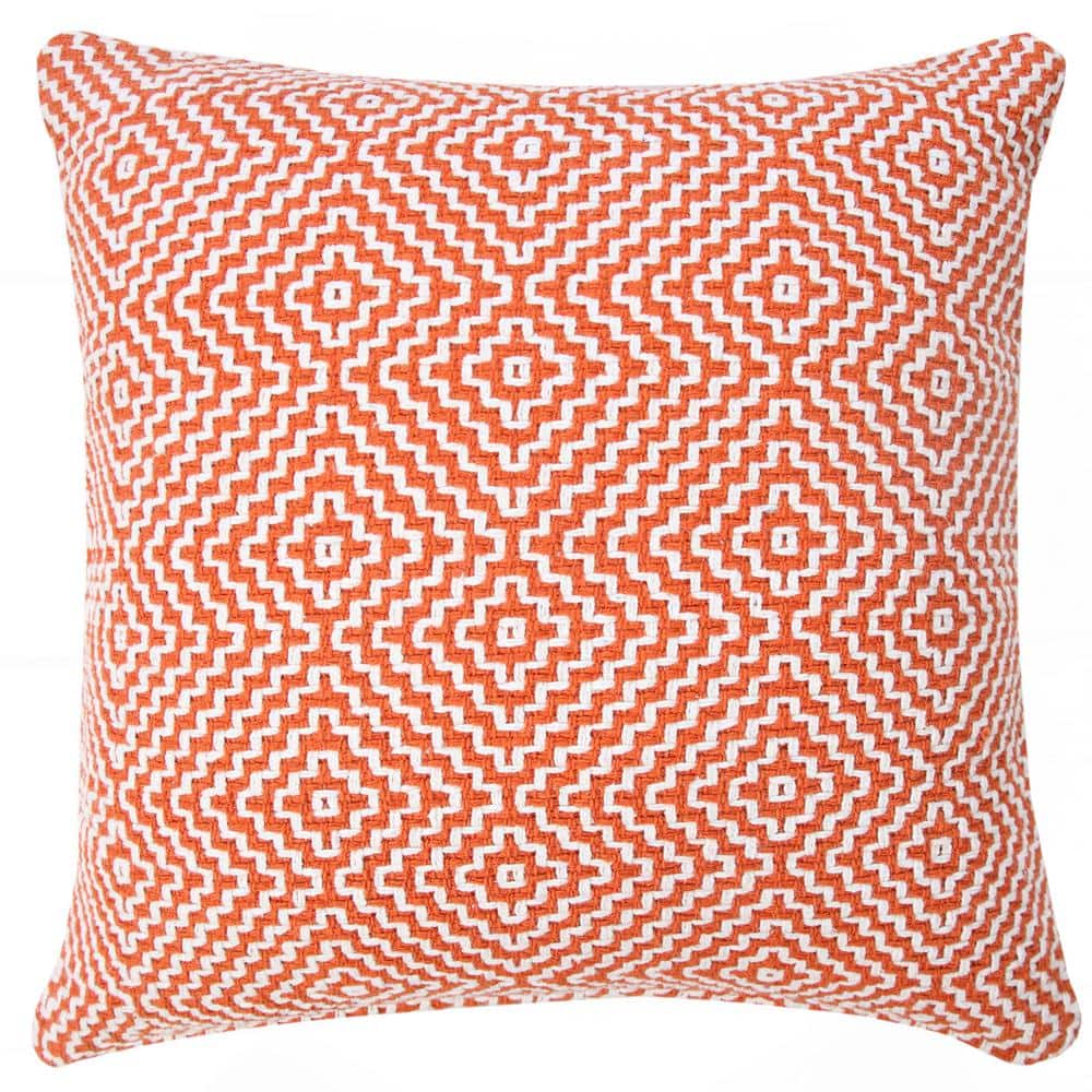 Delight Orange / White 20 in. x 20 in. Diamond Woven Geometric Indoor Throw
