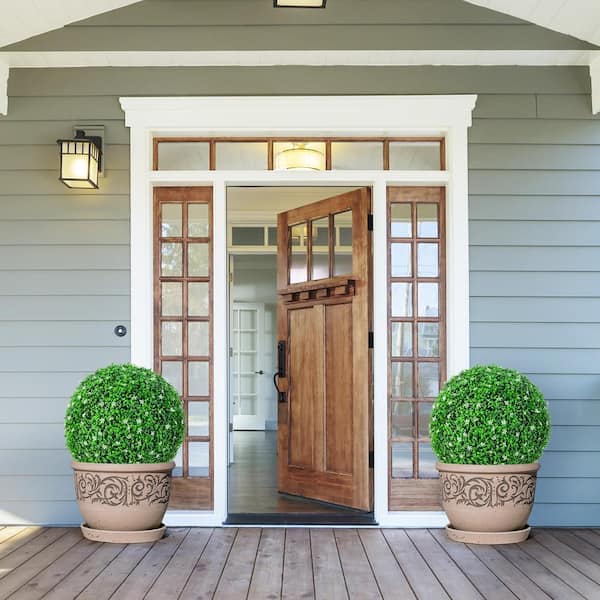 2-Piece 19 1/2 in. Artificial Boxwood Topiary Ball Faux Decorative Ball, Indoor Outdoor