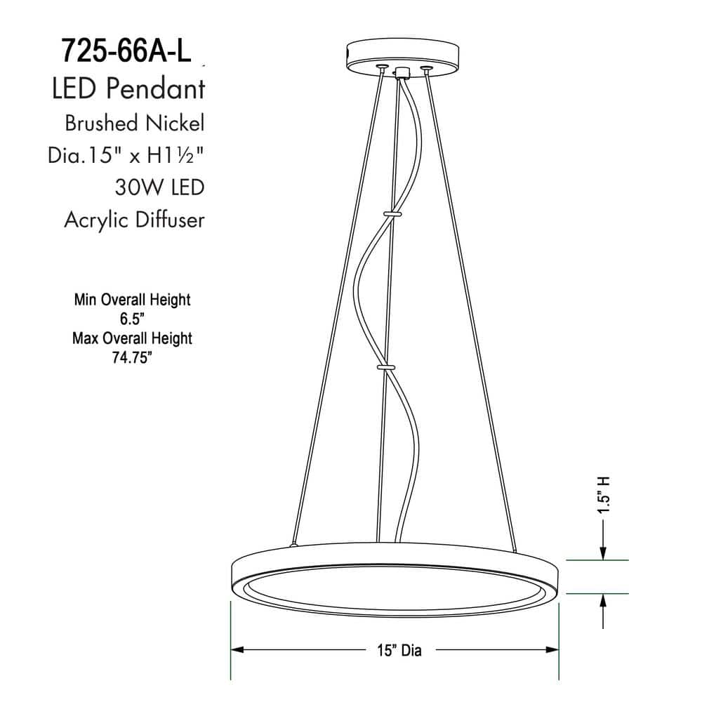 15" Coal Aluminum LED Pendant with Acrylic Shade