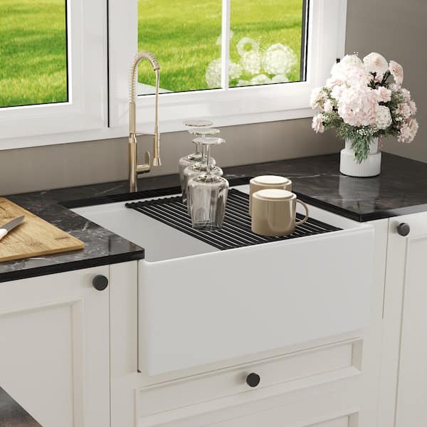 24 in. Farmhouse Single Bowl White Fireclay Workstation Kitchen Sink with Accessories