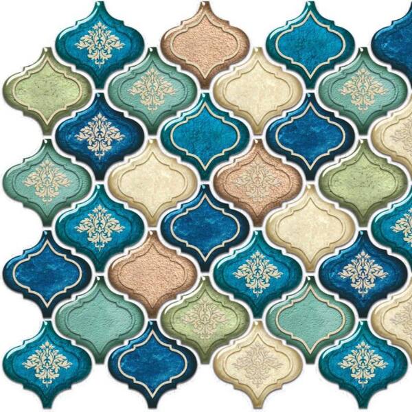 Dundee Deco 3D Falkirk Renfrew II 1/50 in. x 36 in. x 20 in. Blue Beige Faux Oriental PVC Decorative Wall Paneling (5-Pack)