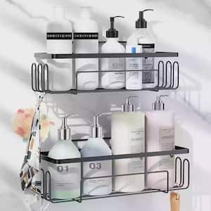 Adhesive Shower Caddy Bathroom Shelf Organizer Shower Shelves Stainless Steel Self in Black, 2 Pcs