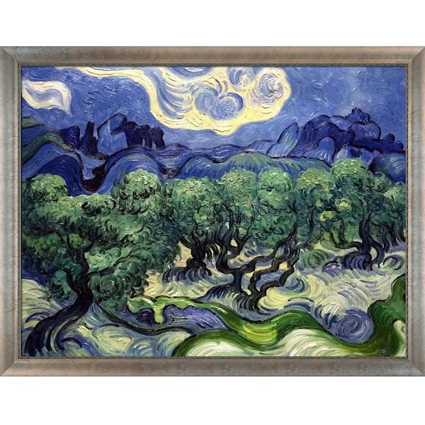 LA PASTICHE Olive Trees with Alpilles in Background by Vincent Van Gogh Champage Scoop Framed Nature Art Print 41 in. x 53 in.