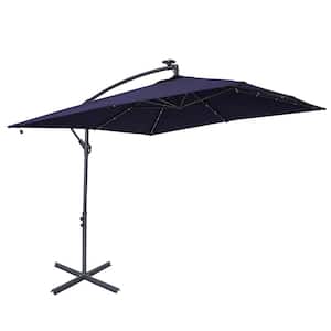 8.2 ft. Rectangular Solar LED Cantilever Offset Patio Umbrella with Cross Stand in Navy