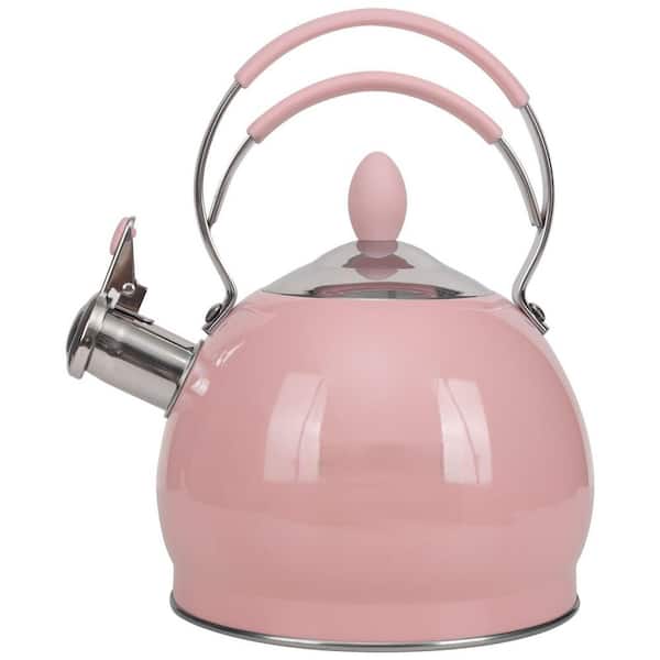 2.6 qt. 12-Cup Stainless Steel Whistling Induction Stovetop Tea Kettle with Pour Spout in Pink