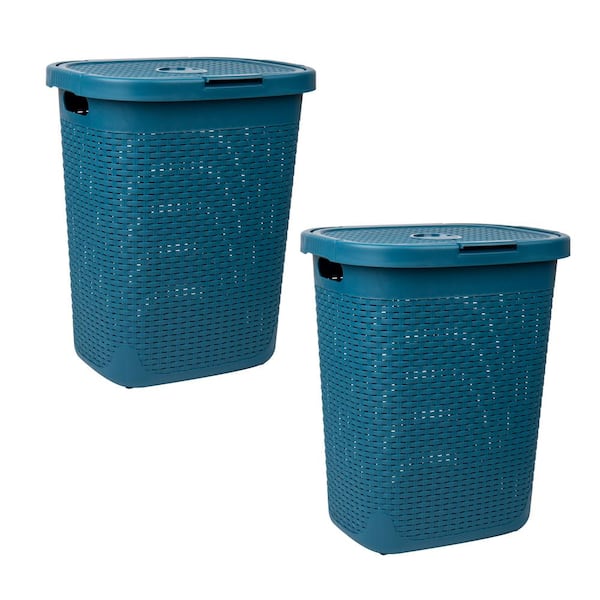 Mind Reader Blue 21 in. H x 13.75 in. W x 17.65 in. L Plastic 50L Slim Ventilated Rectangle Laundry Hamper with Lid (Set of 2)