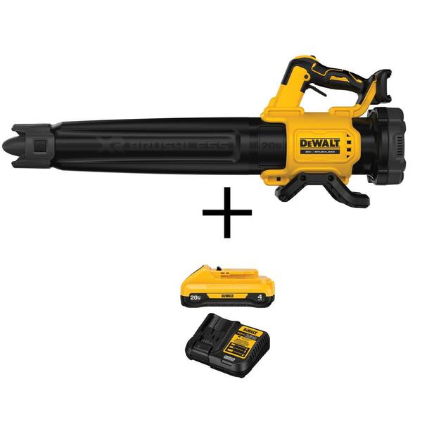 20V MAX 125 MPH 450 CFM Cordless Brushless Handheld Blower with 20V Compact Lithium-Ion 4Ah Battery & 12V to 20V Charger