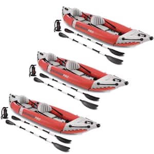 Excursion Pro Inflatable 2-Person Vinyl Kayak with Oars & Pump, Red (3-Pack)