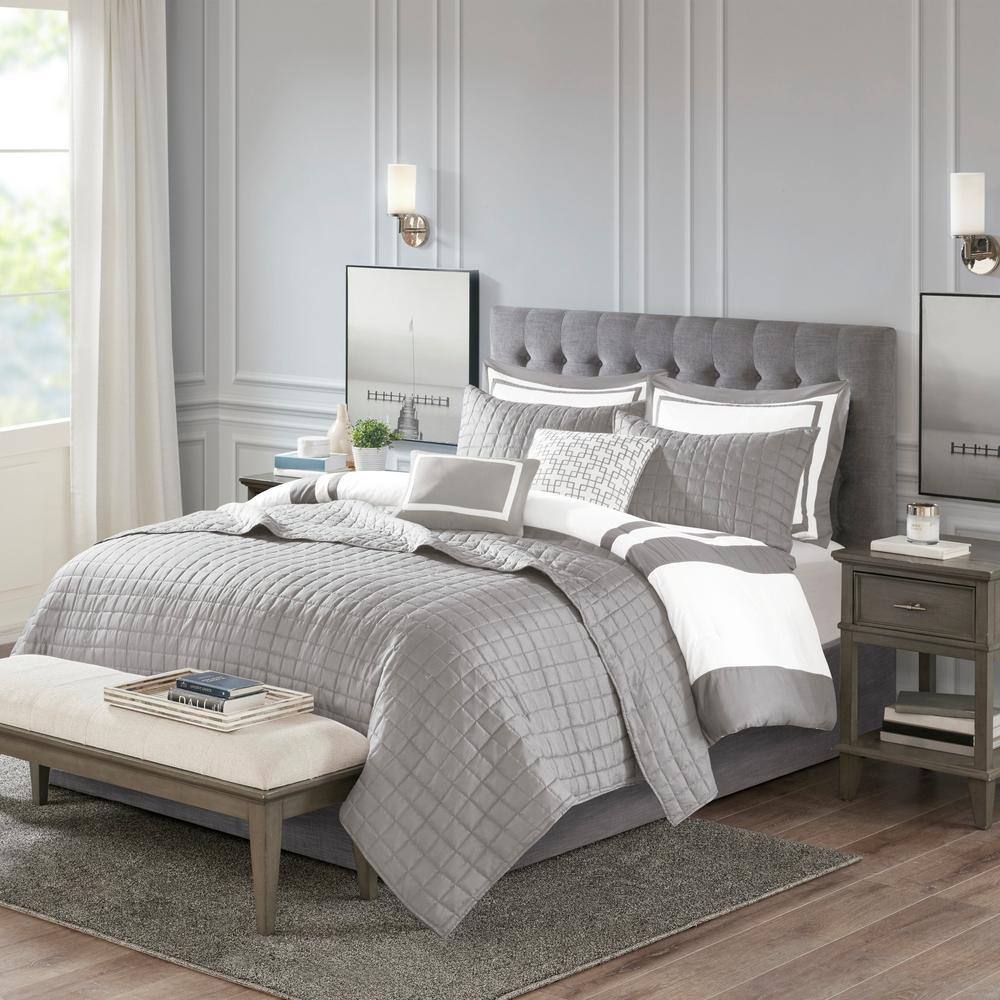 Madison Park Heritage King Microfiber 8-Piece Bedding Set in Gray