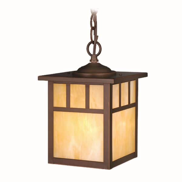 VAXCEL Mission 1-Light Bronze Outdoor Lantern Pendant Honey Glass