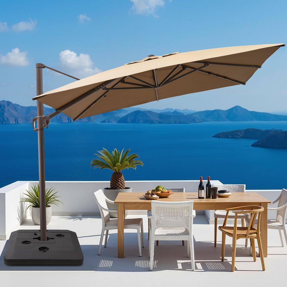 9 ft. x 11 ft. Swivel Top Cantilever Tilt Patio Umbrella in Tan with 240 lbs. HDPE Base Stand price history on PriceWatchPro