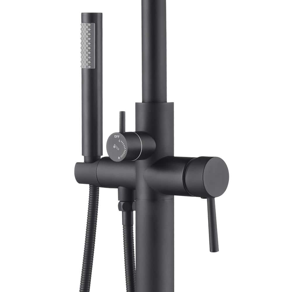 Matte Black Brass Freestanding Tub Filler with Diverter