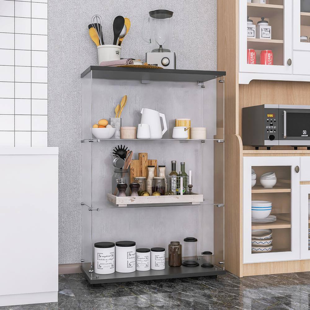 49.49 in. Black 3-Shelves Glass Display Storage Cabinet with 2-Doors, Floor