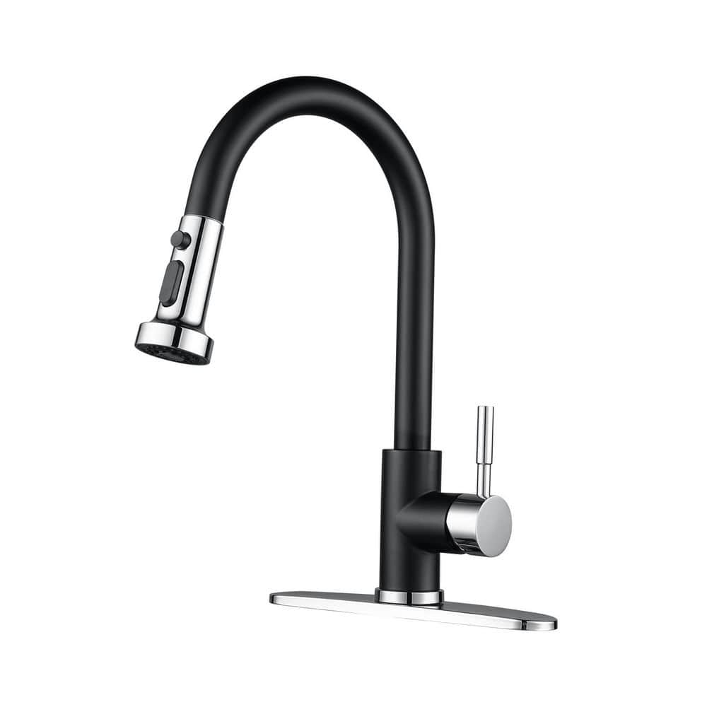 3-Mode Single Handle Pull Down Sprayer Kitchen Faucet with Deckplate in Chrome and Black price history on PriceWatchPro