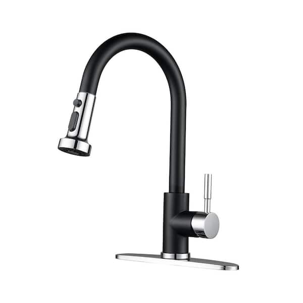 AVITAS 3-Mode Single Handle Pull Down Sprayer Kitchen Faucet with Deckplate in Chrome and Black