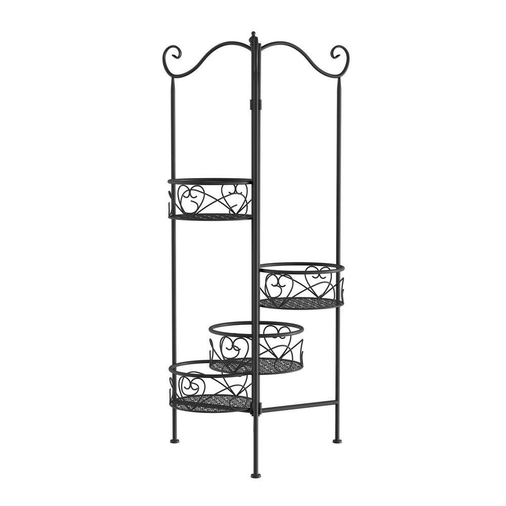 Pure Garden 4-Tier Black Metal Decorative Folding Plant Stand Display ...