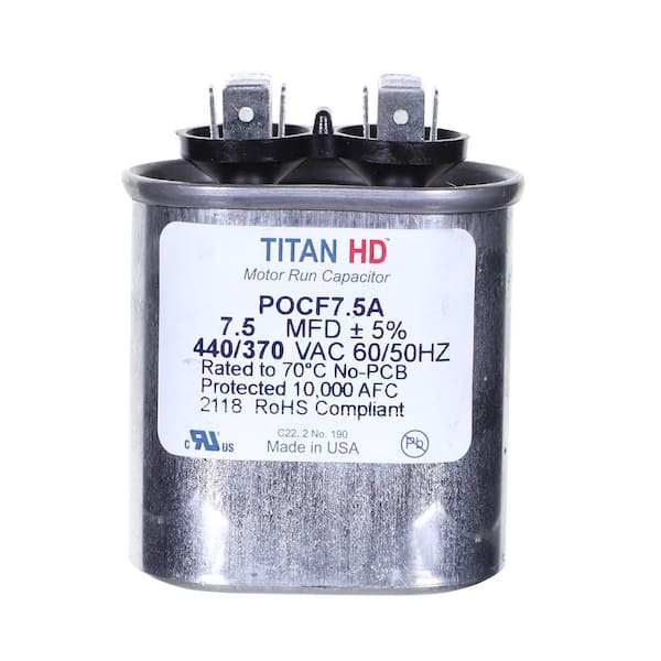 7.5 MFD, 440-Volt/370-Volt Dual Voltage Oval Run Capacitor