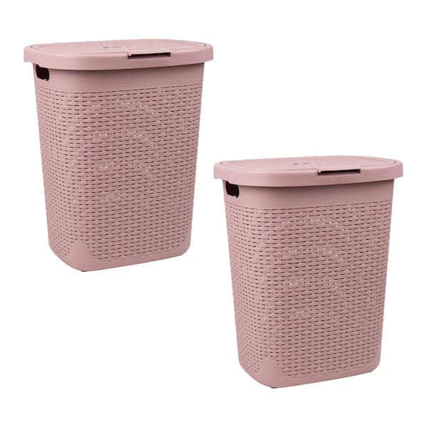 Mind Reader Pink 21 in. H x 13.75 in. W x 17.65 in. L Plastic 50L Slim Ventilated Rectangle Laundry Hamper with Lid (Set of 2)