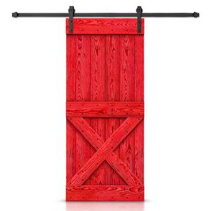 28 in. x 84 in. Ready To Hang Wire Brushed Red Thermally Modified Solid Wood Sliding Barn Door with Hardware Kit