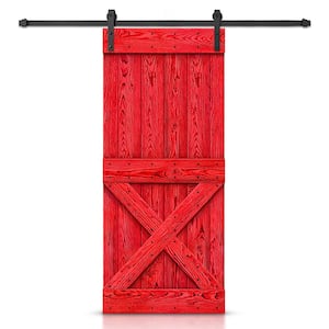 30 in. x 84 in. Ready To Hang Wire Brushed Red Thermally Modified Solid Wood Sliding Barn Door with Hardware Kit