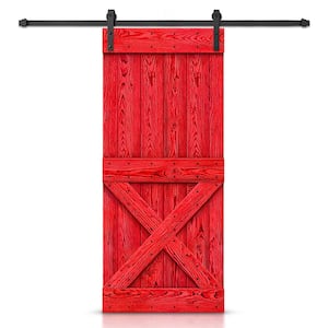 42 in. x 84 in. Ready To Hang Wire Brushed Red Thermally Modified Solid Wood Sliding Barn Door with Hardware Kit