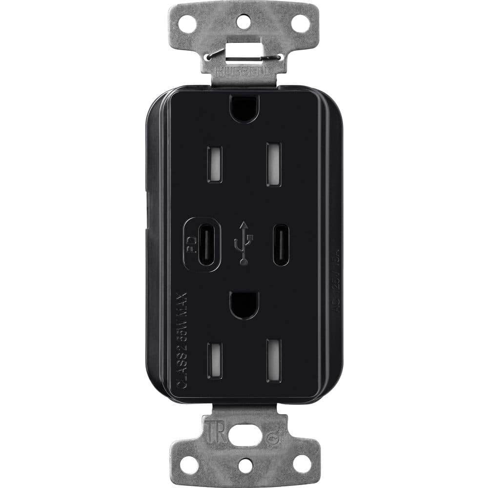 Claro 15 Amp Tamper Resistant USB Type C Duplex Receptacle, Decorator Style Outlet, Gloss Finish, CAR-15-CCTR-BL, Black price history on PriceWatchPro