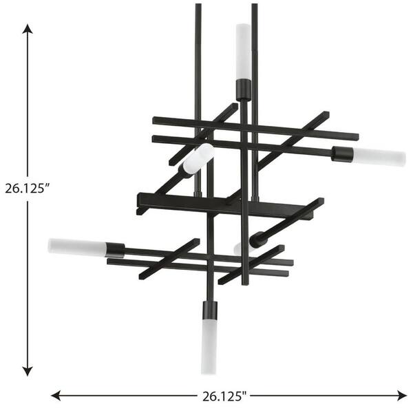 Progress Lighting Quadrant LED Collection 6-Light Matte Black Frosted Glass LED Modern Chandelier Light
