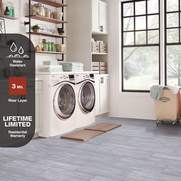 Greige Petrified Wood 3 mil x 24 in. W x 12 in. L Peel and Stick Water Resistant Vinyl Tile Flooring 30 Sq. Ft.