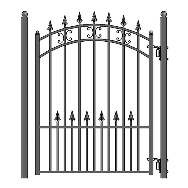 ALEKO 23 ft. x 6 ft. x 18 ft. Black Steel Single Sliding Driveway Gate St. Louis Style with Pedestrian Gate 5 ft. Fence Gate