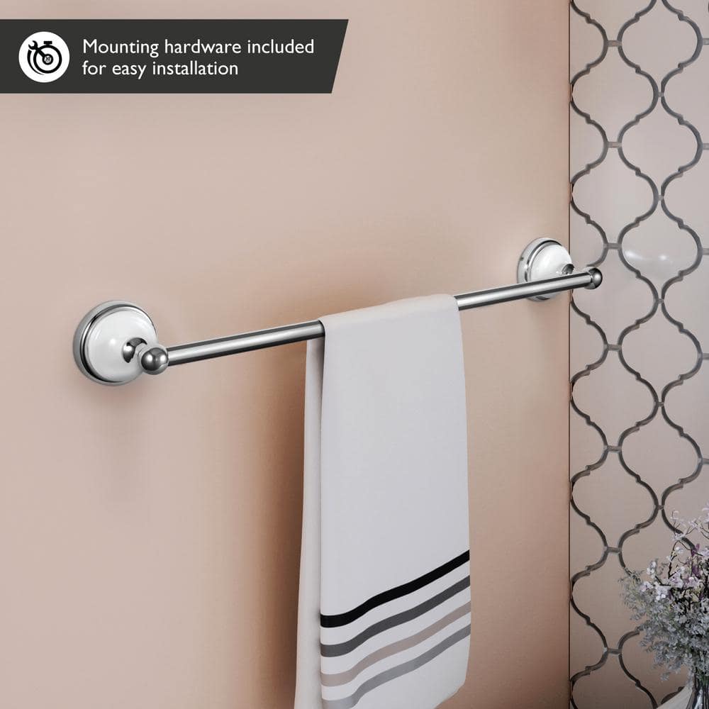Savannah 24-Inch Polished Chrome and White Wall Mounted Towel Bar
