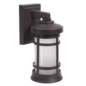 12.75 in. x 5.75 in. Bronze LED Round Composite Outdoor Wall Lantern Sconce with 4000K LED Lamp with Frost Acrylic Lens