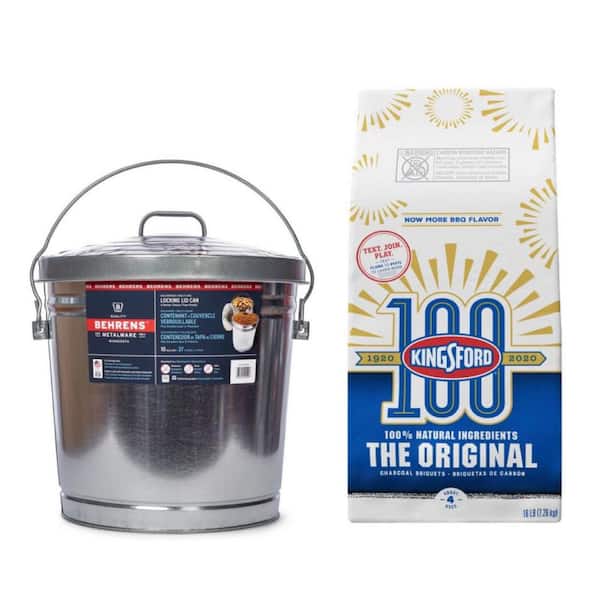 Kingsford 16 lbs. Original BBQ Smoker Charcoal Grilling Briquettes and 10 Gal. Garbage Pail with Lid