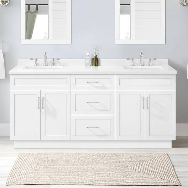 Home Decorators Collection Lincoln 72 In W Bath Vanity White With Engineered Stone Top Basin 72w Home Decorators Collection Lincoln 72, Shaker Bathroom Vanity 72