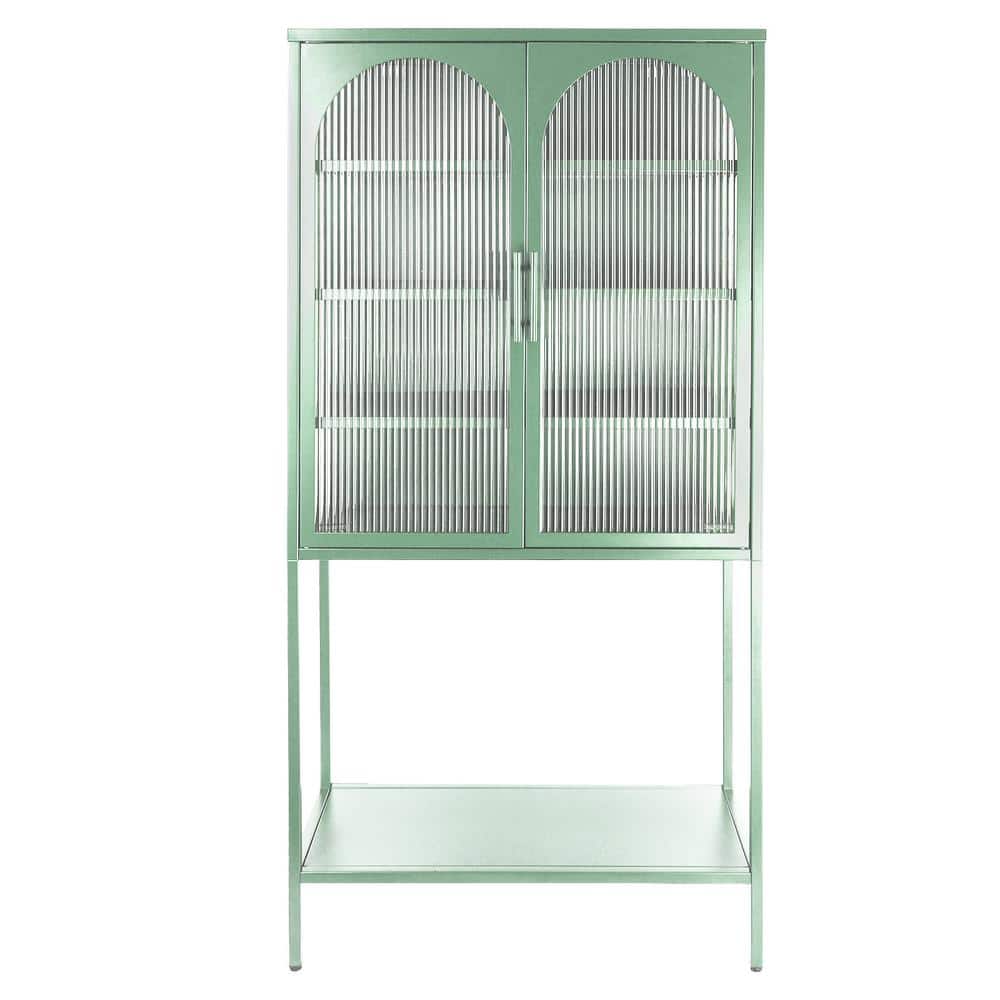 31.5 in. W x 13.8 in. D x 63 in. H Mint Green Linen Cabinet with 2 Glass Ar