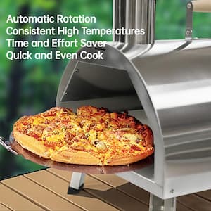 Automatic Timer Portable 12 in. Wood Burning Outdoor Pizza Oven in Silver with Accessory
