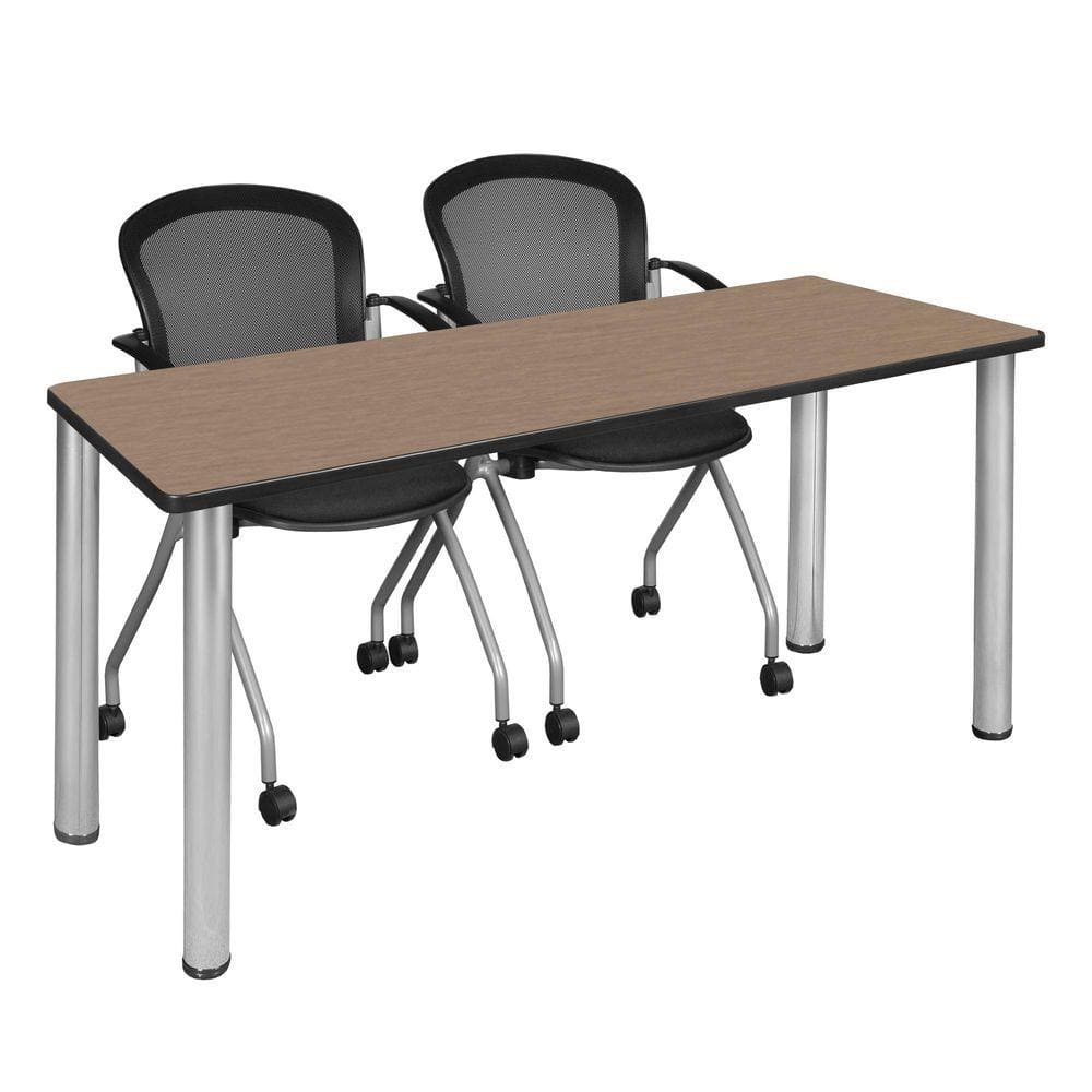 Kee 66 in x 24 in. Noble Oak Top Training Table Desk, Chrome Legs & 2 Cadence Nesting Chairs