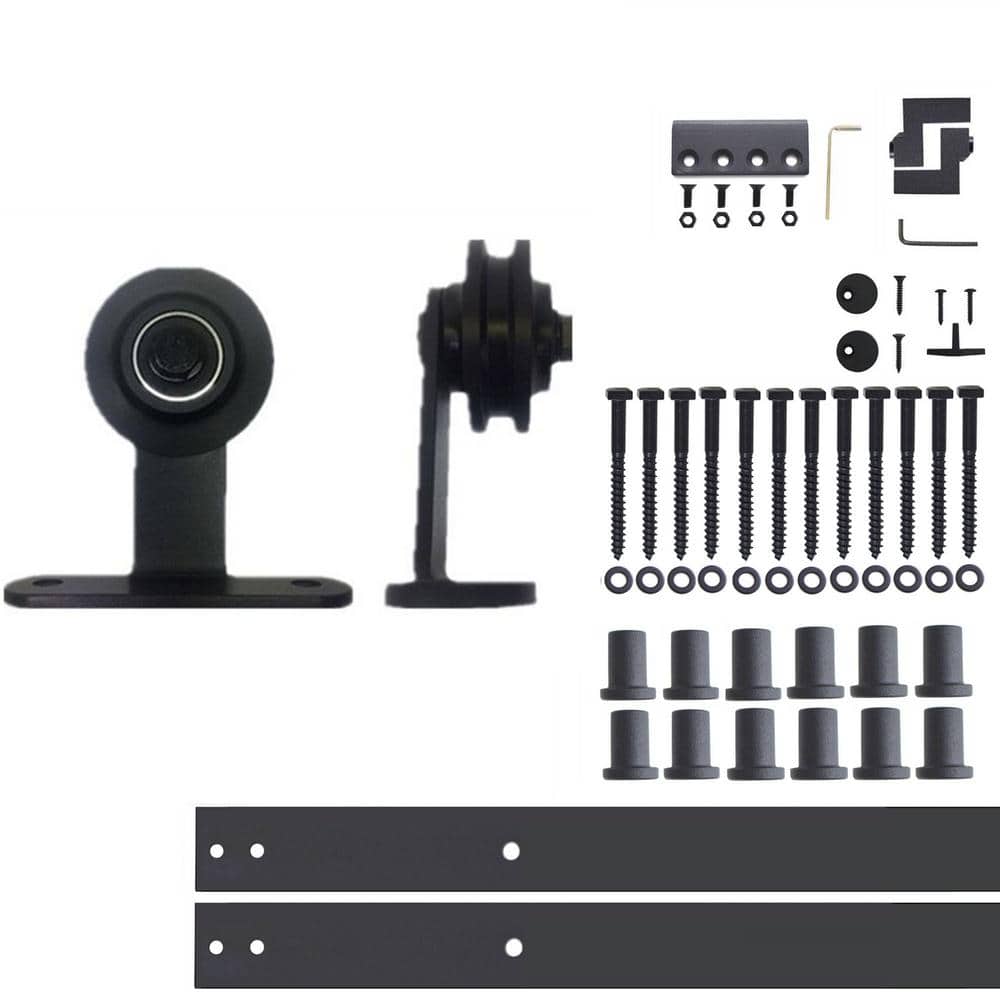 16 ft./192 in. Black Rustic Non-Bypass Sliding Barn Door Hardware Kit T-Shape Design Roller for Single Door price history on PriceWatchPro