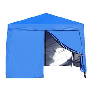 10 ft. x 10 ft. Outdoor Blue Pop Up Canopy Tent with Removable Zipper Sidewall,4pcs Weight Sand Bag and Carry Bag