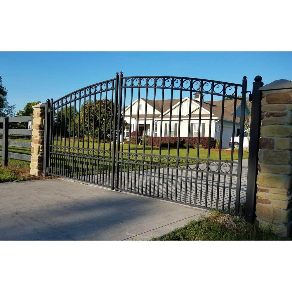Paris Style Black Steel Dual Swing Driveway Gate with Pedestrian Gate