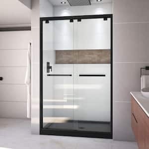 Encore 32 in. D x 48 in. W x 78.75 in. H Semi-Frameless Sliding Shower Door in Matte Black with Center Drain Black Base