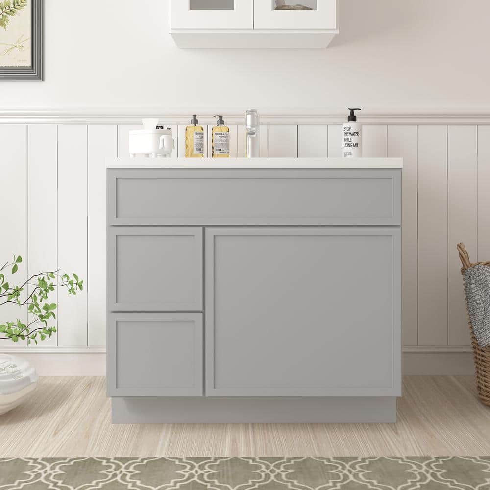 Gray 36" Birch Plywood Freestanding Single Base Cabinet with Soft Close Door