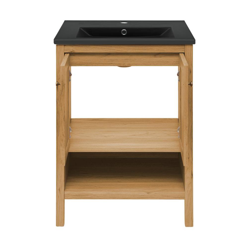 Château Natural Oak Bathroom Vanity with Black Ceramic Sink Top