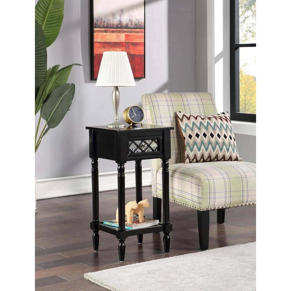 French Country Khloe Deluxe Black Wood and Metal 1-Drawer Accent Table